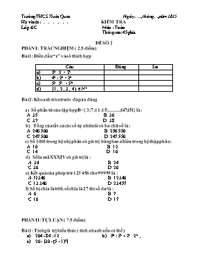 Kiểm tra môn Toán 6 - Trường THCS Xuân Quan